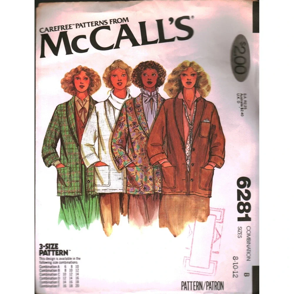 Vintage 1978 McCalls 6281 Sewing Pattern Misses Unlined Blazer Jacket Size 8-10